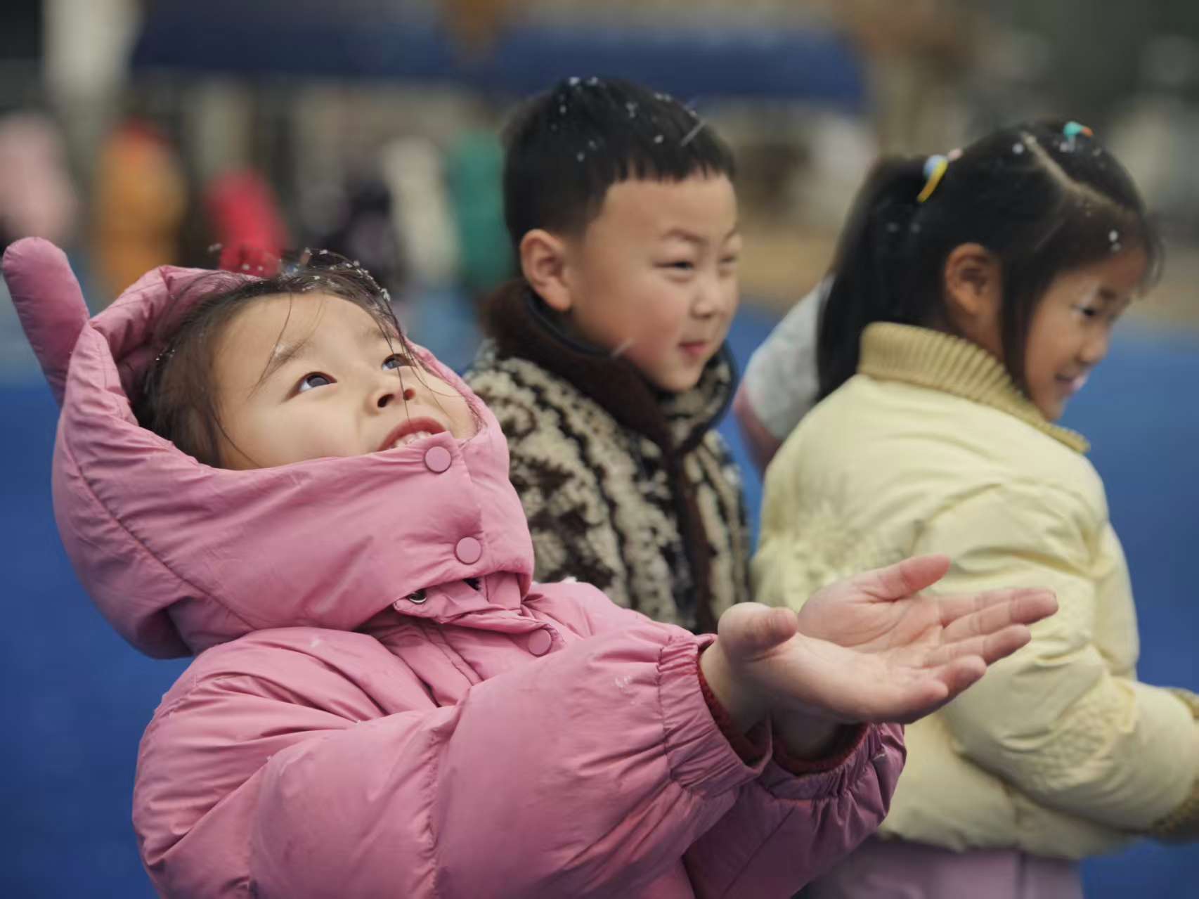 大寒逢初雪，童趣映校园