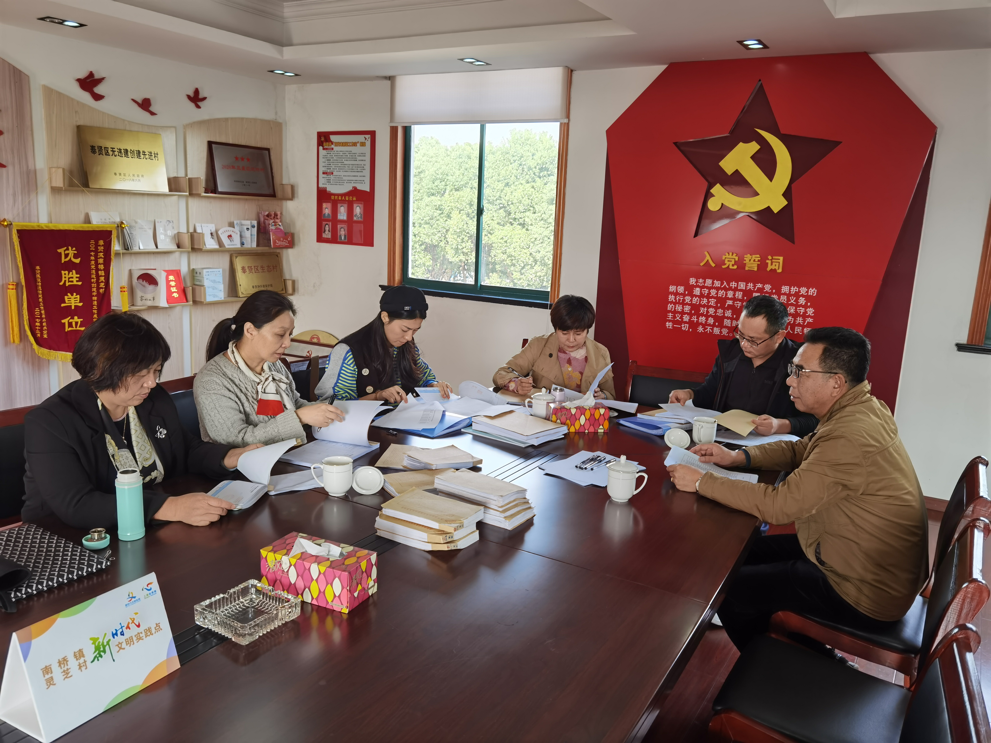 图为在灵芝村开展三资专项检查工作